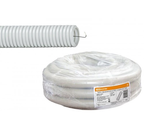 Труба гибкая гофрированная ПВХ 16мм с протяжкой лёгкая (20м)  SQ0401-0021  TDM