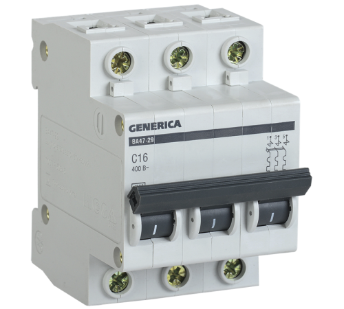 Выключатель автоматический трехполюсный ВА47-29 63А C 4,5кА  MVA25-3-063-C  GENERICA