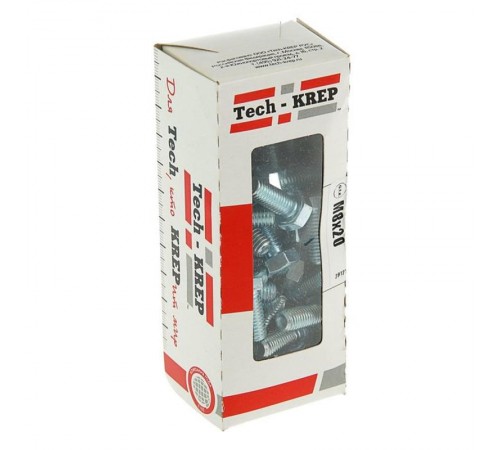 Болт DIN933 с шестигранной головкой оцинк. М8х20 (50 шт) - коробка с ок. Tech-Kr ( 0,612 кг)  105207  Tech-KREP