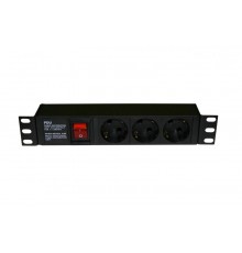 Блок розеток SHE10-3SH-S-IEC д.10"шк.,гориз.,с выкл.с подсв.,3 роз.Schuko(10А),250В,без каб.пит.,254х44.4х44.4мм(ШхВхГ)  255010  Hyperline