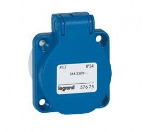 Встраиваемая розетка бытового назначения с уменьшенным фланцем - P17 Tempra Pro - немецкий стандарт - со шторками - синий  057675  Legrand