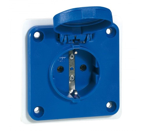 Встраиваемая розетка бытового назначения с уменьшенным фланцем - P17 Tempra Pro - немецкий стандарт - со шторками - синий  057675  Legrand