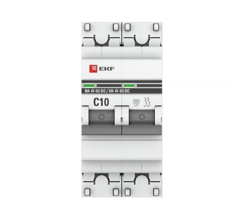 Выключатель автоматический двухполюсный 2P 10А (C) 6кА ВА 47-63 DC EKF PROxima  mcb4763-DC-2-10C-pro  EKF (замена - M63DC6210C)