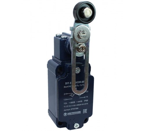 ВП 36-2545М-66 У2, рычаг с пластиковым роликом, регулир. по длине, 1з+1р, инерционный, 30х60 мм, IP66, выключатель путевой  ET007280  Электротехник