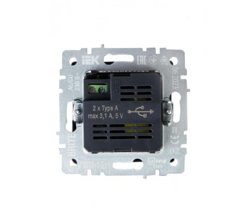 BRITE Розетка USB A+A 3,1А РЮ10-1-БрЧ черный  BR-U21-D31-K02  IEK