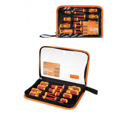 Набор диэлектрических отверток №4, тканевый пенал, 9 предметов, 1000 В, "ПрофиЭлектрик"  SQ1017-1204  TDM