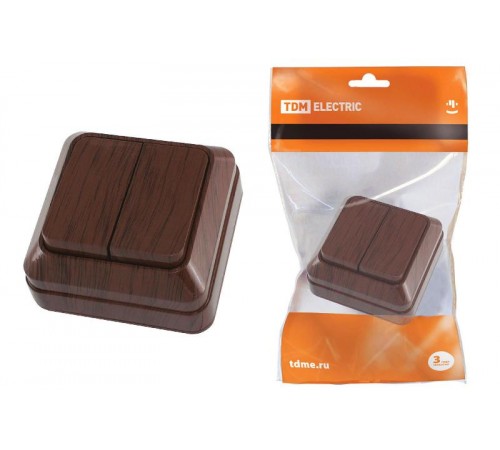 Выключатель 2-кл. открытой установки IP20 10А, бук "Ладога"   SQ1801-0028  TDM