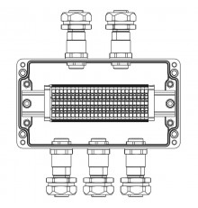 Взрывозащищенная клеммная коробка из полиэстера TBE-P-04-(25xHMM.2)-2xKAEPM2MHK-20(A)-3xKAEPM2MHK-20(C)1Ex e IIC Т5 Gb / Ex tb IIICT95°C Db IP66/КЗ  