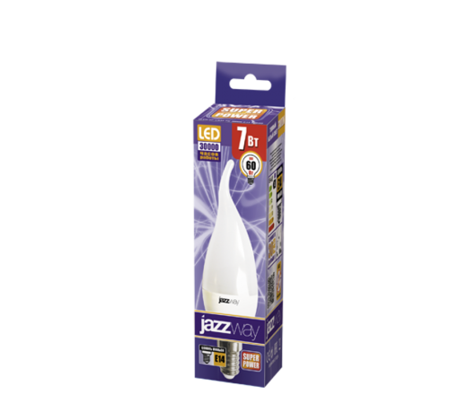 Лампа светодиодная LED 7Вт E14 220В 3000К PLED- SP CA37 свеча на ветру  1027894-2  Jazzway