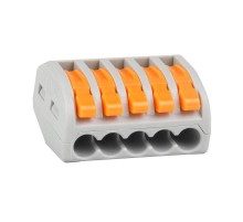 Клемма строительно-монтажная OptiKit СМК 222-415 с рычагом 5 отверстий 0,2-2,5(4,0)мм2  351066  КЭАЗ