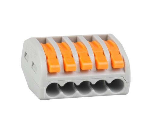 Клемма строительно-монтажная OptiKit СМК 222-415 с рычагом 5 отверстий 0,2-2,5(4,0)мм2  351066  КЭАЗ