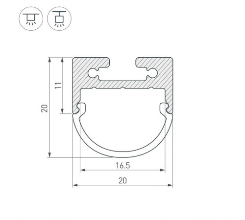 Профиль с экраном SL-LINE-2011M-2500 ANOD+OPAL ROUND (Arlight, Алюминий)  025871  Arlight