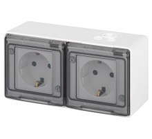 Розетка ЭРА Эксперт 11-2503-01 2х2P+E гориз. IP55, 16A-250В, ОУ, Белый  Б0063264  ЭРА