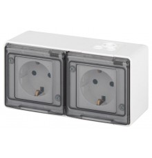 Розетка ЭРА Эксперт 11-2503-01 2х2P+E гориз. IP55, 16A-250В, ОУ, Белый  Б0063264  ЭРА