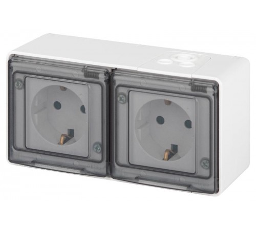 Розетка ЭРА Эксперт 11-2503-01 2х2P+E гориз. IP55, 16A-250В, ОУ, Белый  Б0063264  ЭРА