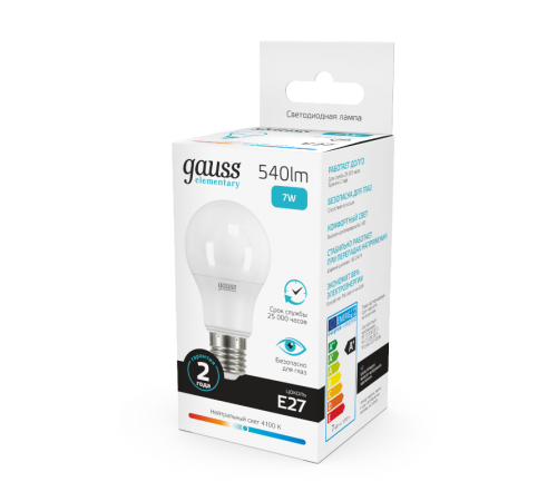 Лампа светодиодная LED 7Вт E27 220В 4100К Elementary A60  23227A  Gauss