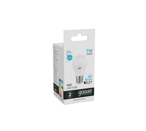 Лампа светодиодная LED 7Вт E27 220В 4100К Elementary A60  23227A  Gauss