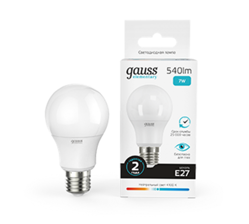 Лампа светодиодная LED 7Вт E27 220В 4100К Elementary A60  23227A  Gauss