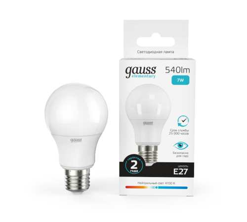 Лампа светодиодная LED 7Вт E27 220В 4100К Elementary A60  23227A  Gauss