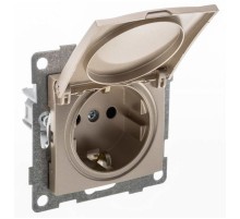 Bravo Розетка 1-ой с/з с з/ш и крышкой, СУ , 16А, 250В, шампань  С10Р91-027  GUSI Electric
