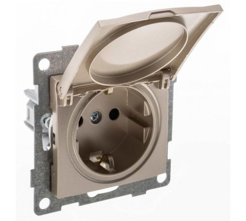 Bravo Розетка 1-ой с/з с з/ш и крышкой, СУ , 16А, 250В, шампань  С10Р91-027  GUSI Electric