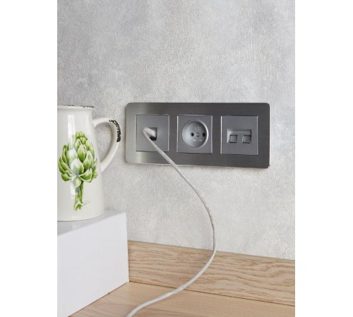 BRITE Розетка компьютерная 2-ая RJ45 кат.6 РК11-2-БрА алюминий  BR-K20-2-K47  IEK