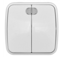 Минск Выключатель 2-клавишный ОП 10А с индикатором белый  EKF Basic  EGV10-123-10  EKF