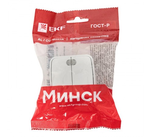 Минск Выключатель 2-клавишный ОП 10А с индикатором белый  EKF Basic  EGV10-123-10  EKF