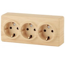 Розетка 11-2209-11  3х2P+E Schuko со шторками, 16АХ-250В, ОУ, Эксперт, Сосна Б0020705  ЭРА