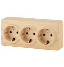 Розетка 11-2209-11  3х2P+E Schuko со шторками, 16АХ-250В, ОУ, Эксперт, Сосна Б0020705  ЭРА