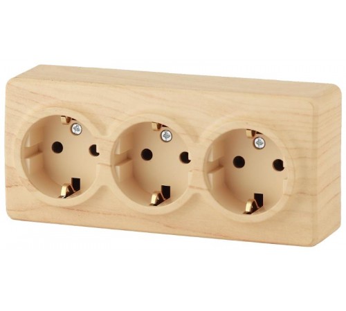 Розетка 11-2209-11  3х2P+E Schuko со шторками, 16АХ-250В, ОУ, Эксперт, Сосна Б0020705  ЭРА