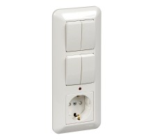Blanca Белый С/У Блок: Розетка с заземлением с защитными шторками +Выключатель 2-клавишный+Выключатель 2-клавишный 193x81x53 ммBK2VR-008B-BSE