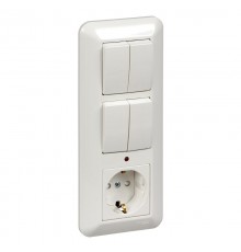Blanca Белый С/У Блок: Розетка с заземлением с защитными шторками +Выключатель 2-клавишный+Выключатель 2-клавишный 193x81x53 ммBK2VR-008B-BSE