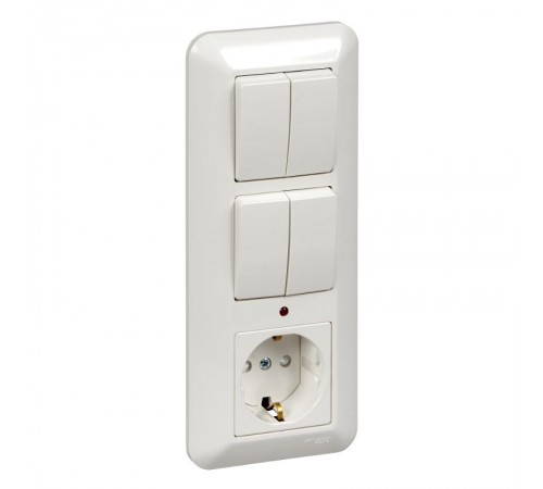 Blanca Белый С/У Блок: Розетка с заземлением с защитными шторками +Выключатель 2-клавишный+Выключатель 2-клавишный 193x81x53 ммBK2VR-008B-BSE