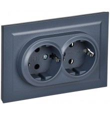 BRITE Розетка 2-ая с заземлением со шторками 16А в сборе РСш12-3-БрМ маренго  BR-R24-16-K35-F  IEK