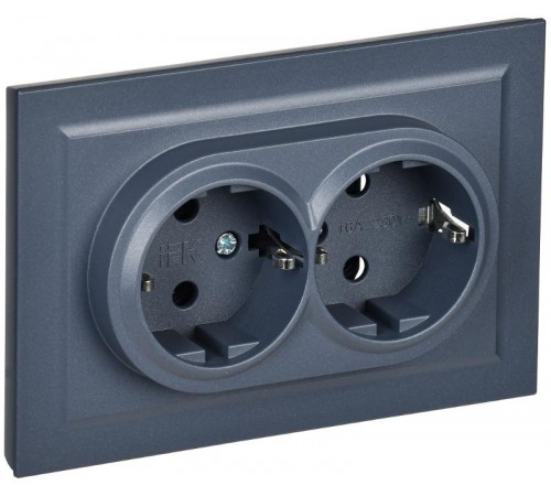 BRITE Розетка 2-ая с заземлением со шторками 16А в сборе РСш12-3-БрМ маренго  BR-R24-16-K35-F  IEK