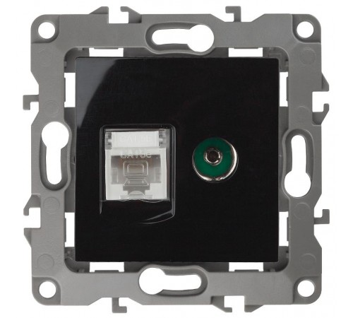 Розетка информационная+TV 12-3110-06 RJ45+TV,  чёрный  Б0027446  ЭРА