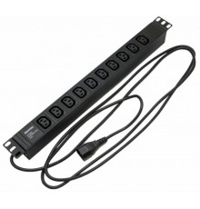 SHE19-10IEC-2.5IEC Блок розеток для 19" шкафов, горизонтальный, 10 розеток IEC320 C13,  482.6x44.4x44.4мм  426782  Hyperline