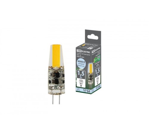 Лампа светодиодная G4-1,5 Вт-AC/DC 12 В-4000 К, COB, 9,5х36 мм  SQ0340-0091  TDM