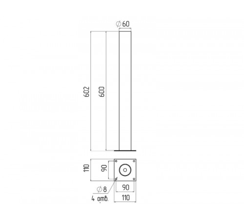 Опора металлическая 0,6 м. стальная, черная эмаль для светильников НТУ Н=600 mm  Б0048090  ЭРА