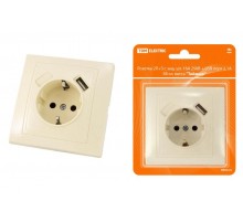 Розетка 2П+З с защ. шт. 16А 250В + USB порт 2,1А 5В сл. кость "Таймыр"  SQ1814-0140  TDM