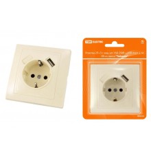 Розетка 2П+З с защ. шт. 16А 250В + USB порт 2,1А 5В сл. кость "Таймыр"  SQ1814-0140  TDM
