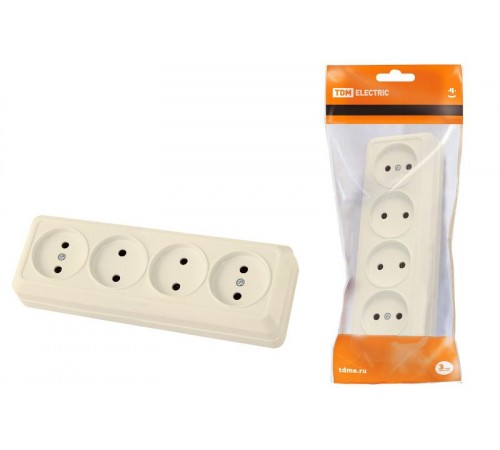 Розетка 4-х местная горизонтальная 2П открытой установки IP20 10A сл. кость "Ладога"  SQ1801-0228  TDM