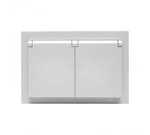 Механизм розетки двойной, 16А, IP44, с заземлением, со шторками, с рамкой, с крышками, алюминий Эпика EKF  UP1-SOA-211-44  EKF