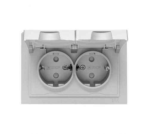 Механизм розетки двойной, 16А, IP44, с заземлением, со шторками, с рамкой, с крышками, алюминий Эпика EKF  UP1-SOA-211-44  EKF