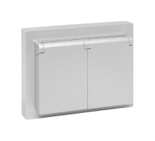 Механизм розетки двойной, 16А, IP44, с заземлением, со шторками, с рамкой, с крышками, алюминий Эпика EKF  UP1-SOA-211-44  EKF