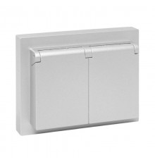 Механизм розетки двойной, 16А, IP44, с заземлением, со шторками, с рамкой, с крышками, алюминий Эпика EKF  UP1-SOA-211-44  EKF