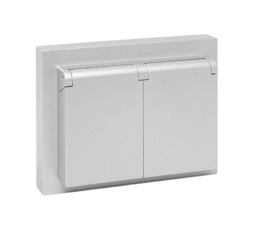 Механизм розетки двойной, 16А, IP44, с заземлением, со шторками, с рамкой, с крышками, алюминий Эпика EKF  UP1-SOA-211-44  EKF