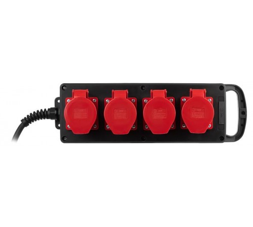 Удлинитель силовой IND380-U-4e-5x4-5m-IP44 на 380В на каучуковой колодке 4 розетки 4xCEE 5P 5м КГ 5х2,5 32A IP44  Б0057318  ЭРА