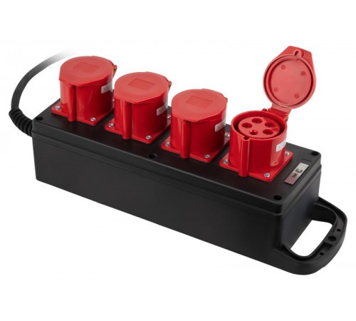 Удлинитель силовой IND380-U-4e-5x4-5m-IP44 на 380В на каучуковой колодке 4 розетки 4xCEE 5P 5м КГ 5х2,5 32A IP44  Б0057318  ЭРА